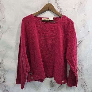 Nu Construction Shirt Womens XL P Pink Magenta Linen Lagenlook Button Petite